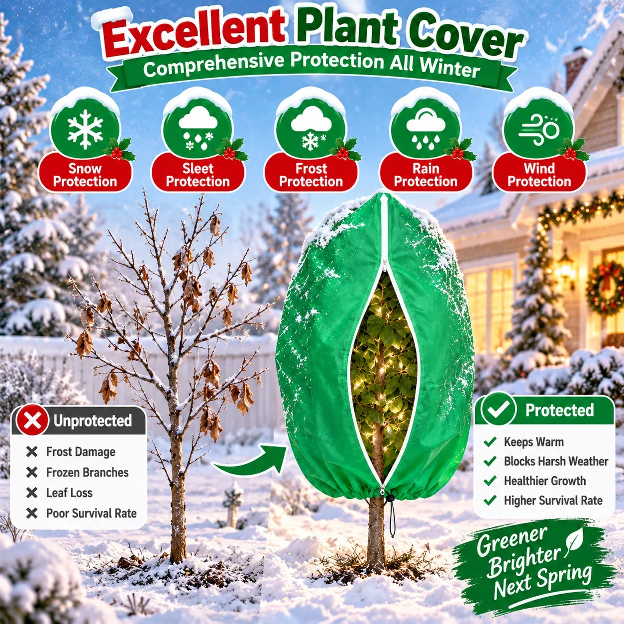 Winter Plant Cover Frost Freeze Protection Bag Breathable Non-Woven Tree Shrub Cover with Zipper Drawstring Outdoor Plants