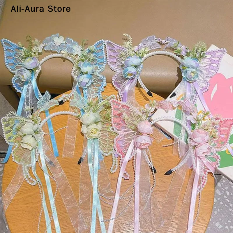 1 unidad de diadema de princesa, accesorios para el cabello con diseño de elfo, sirena, flor y mariposa, accesorios bonitos para el cabello para niñas, Hanfu