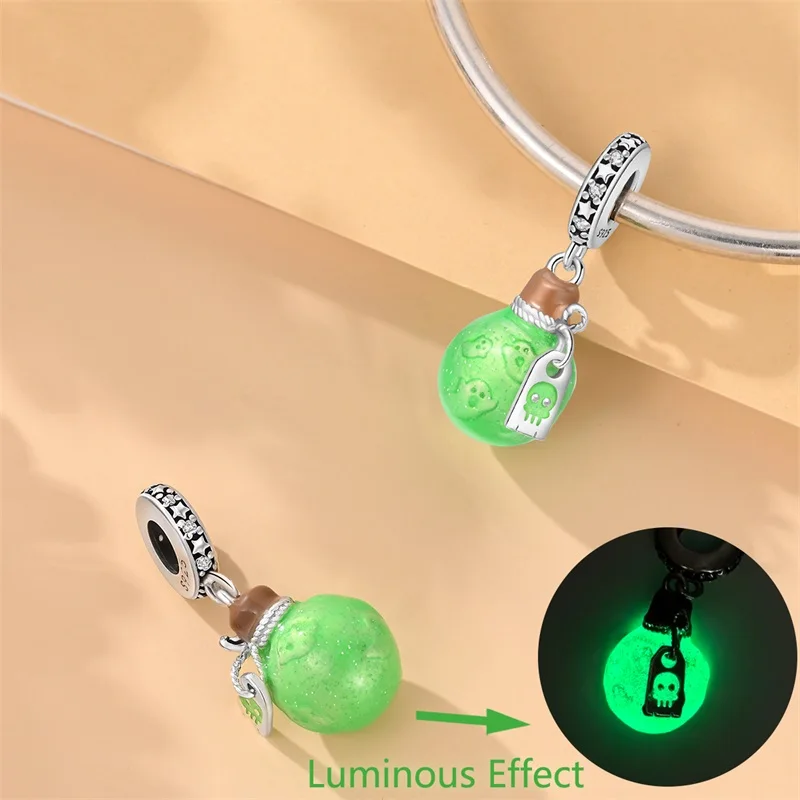 New New 925 Sterling Silver Happy Magic Pendant of Luminous Charms Beads Dangle Fit 3mm Original Bracelet DIY Women Jewelry Gift