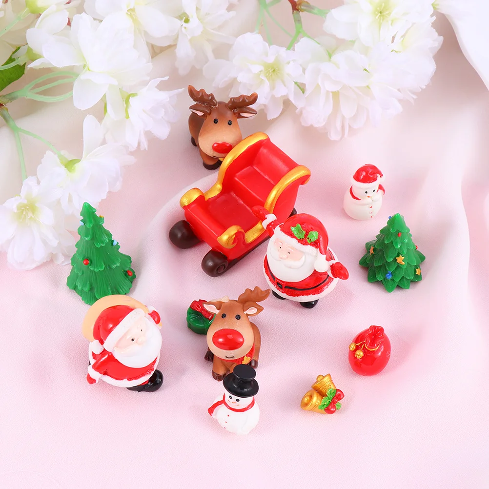10 stuks Kerst Hars Ornamenten Sneeuwpop Rendier Micro Landschap Decoratie Xmas Desktop Versiering voor Party Kerst Versiering