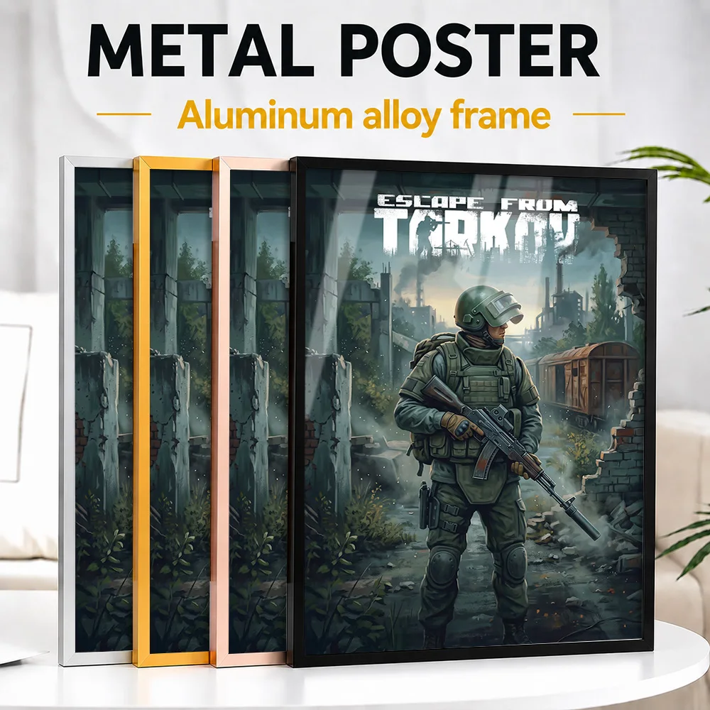Escape From Tarkov Soldier Framed Metal Print Personalized Painting Style Wall Art For Computer Room, Gaming Enthusiast Gift