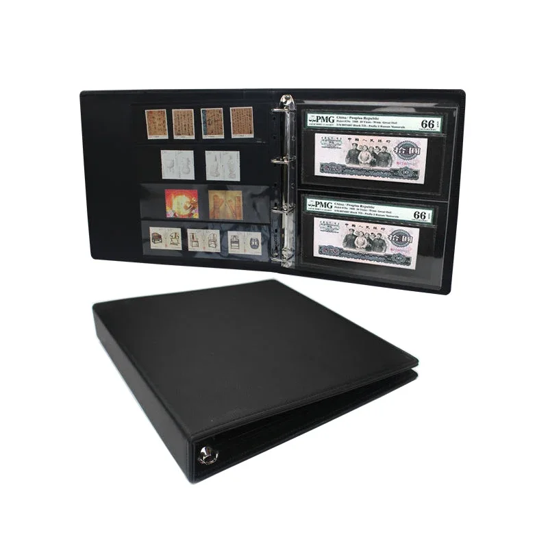 Leather PMG Banknotes Album Graded Bills Paper Currency Collection Storage Album Book Clear PMG Banknote Binder Sleeves Postcard
