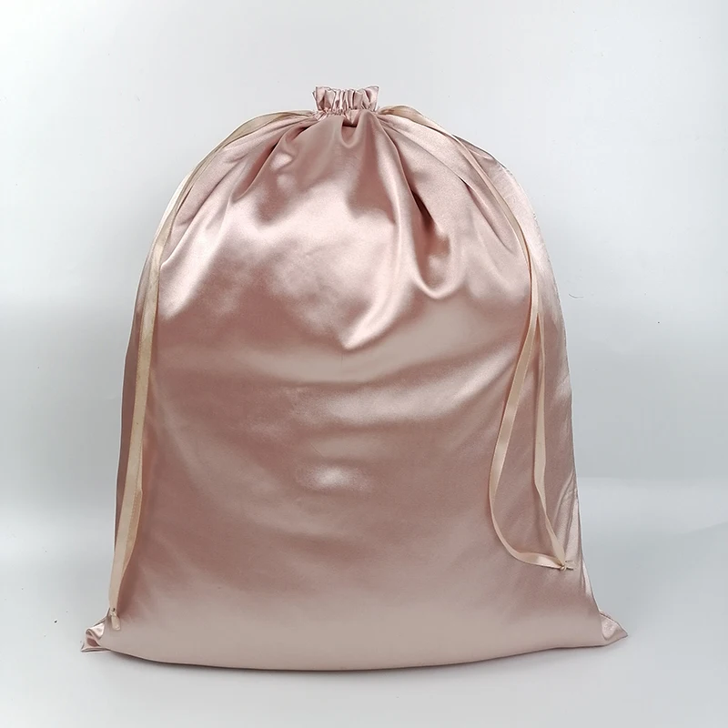 Rose Gold Silk Satin Bag Packaging Bag Virgin Hair Extenssion/Makeup/Perfume Drawstring Gift Pouch Dustproof Custom Logo 50pcs