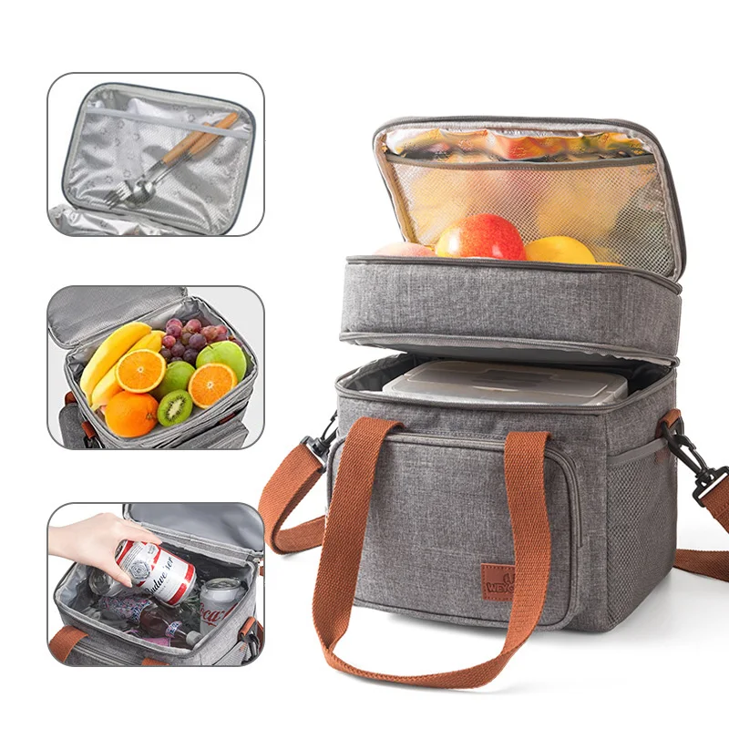 Bolsas de refrigeración térmica de doble capa para el hombro, Nevera portátil para Picnic al aire libre, fiambrera para alimentos, almacenamiento de