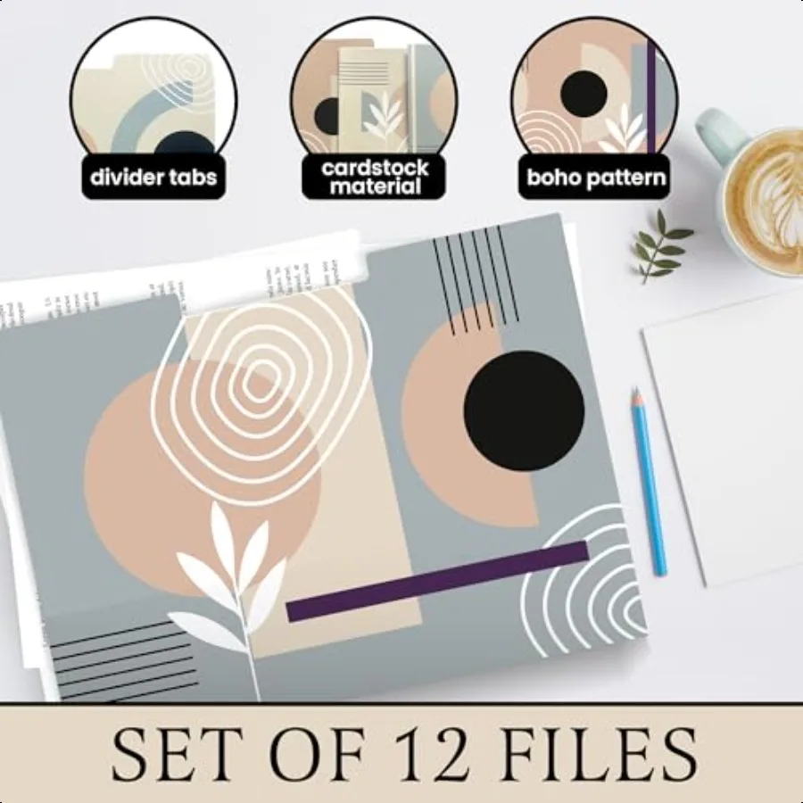 12 Pack Decorative File Folders cardstock Cute Folders 1 3Cut Tab Letter Size 11.5 x 9.5 in File Folders Decorative with Sticky