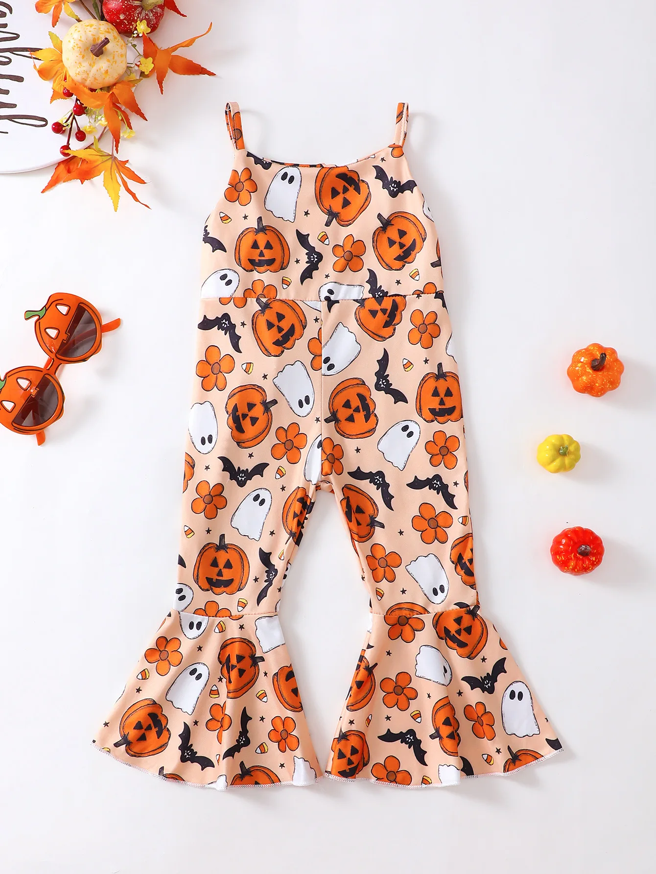 Girls Halloween Halter Jumpsuit Flared Pants For Daily Casual Wear Best Halloween Gifts