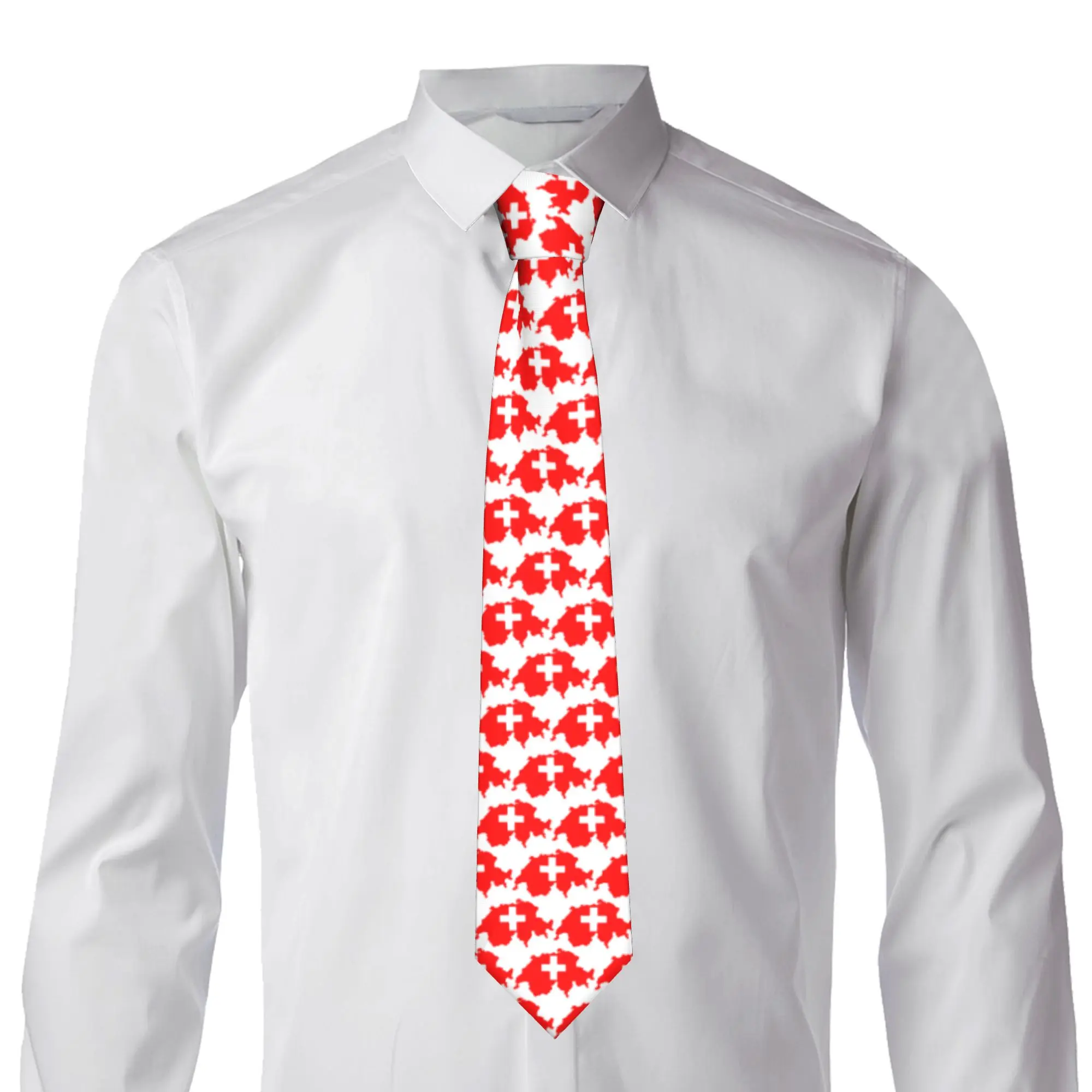 Fashion Swiss Map Switzerland Flag Tie for Office Mens  Neckties