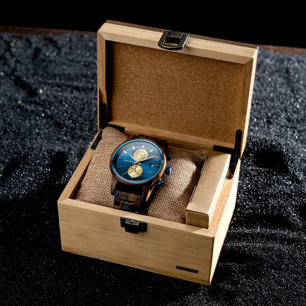 ساعة رجالي خشبية BOBOBIRD جديد أفضل اليابانية ميوتا ساعة اليد الرياضة كرونوغراف التقويم صندوق هدايا مخصص Relogio Masculino #6