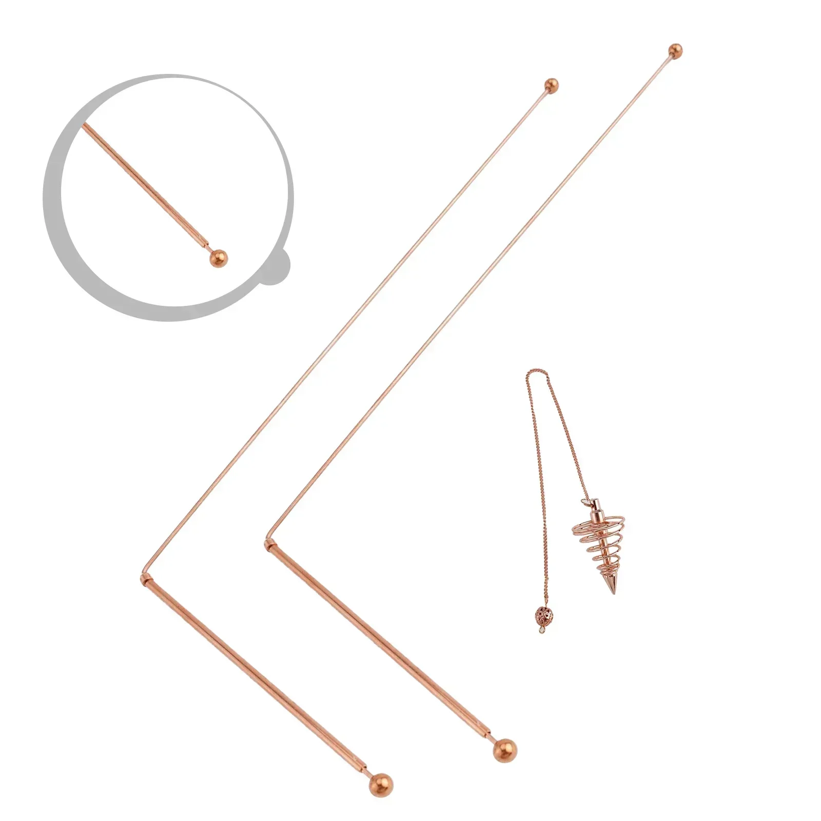 2 Pcs Sticks Detector Rod Copper Probe Double Round-ball Head For Water Treasure Finding Metal Probing Tool Measuring Tool