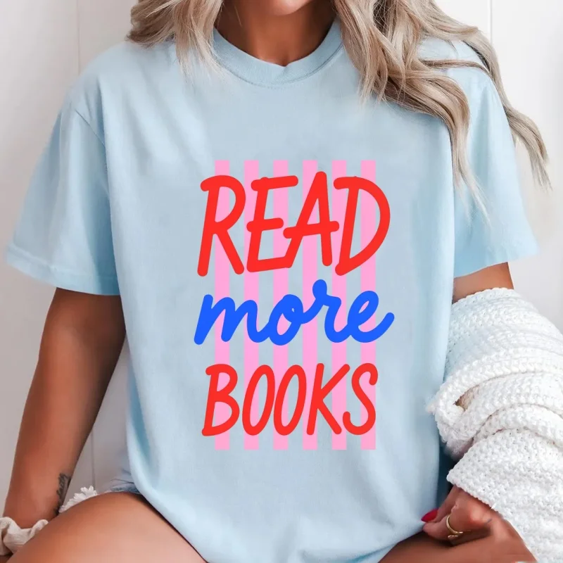 READ More Books Graphic T Shirts Casual Cotton Short Sleeve Printed T-shirts Book Lover Bookworm Tshirts Woman Clothing