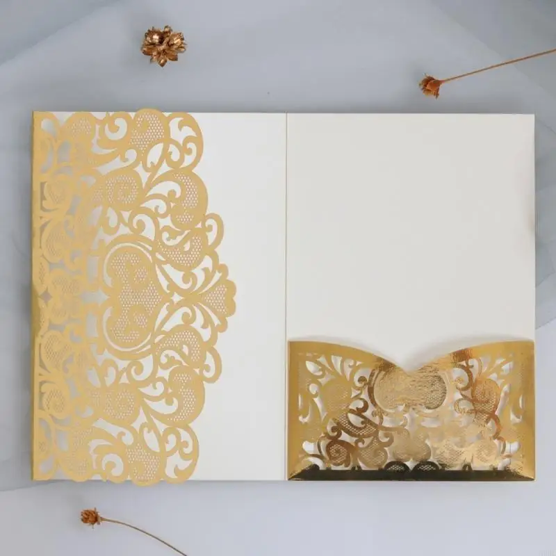 

50Pcs Folding Paper Invitation Hollowed Out Lace Wedding Invitation Greeting Card for Wedding Engagement Birthday Party N0HC
