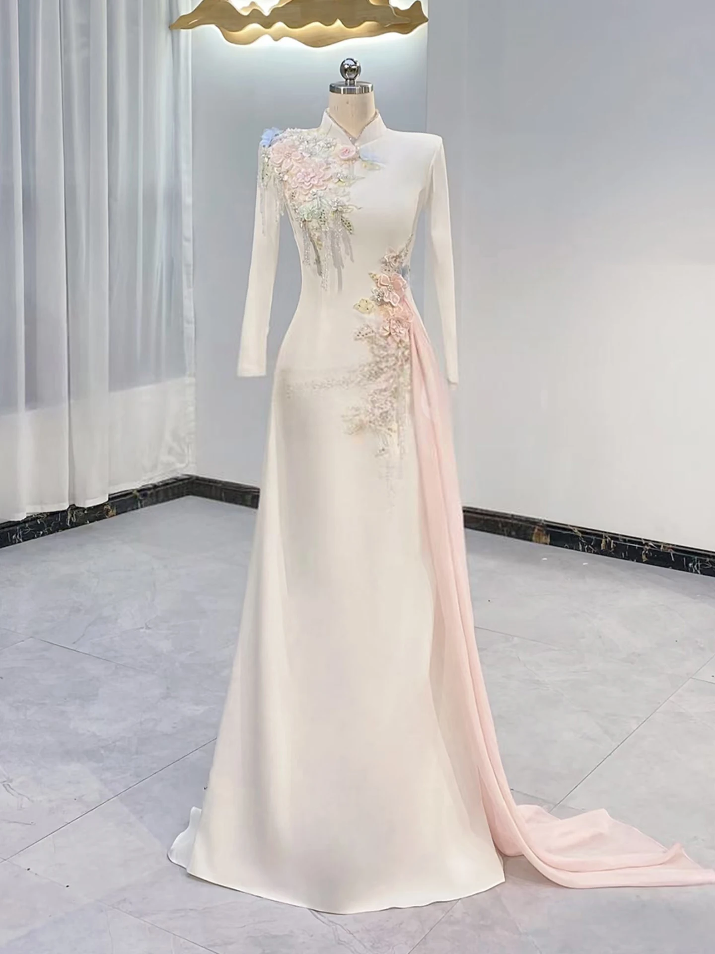 

Новое китайское длинное платье для выступлений, сценическое платье для этнического вокала, юбка для экзаменов по музыке, высококачественное платье для ежегодной конференции