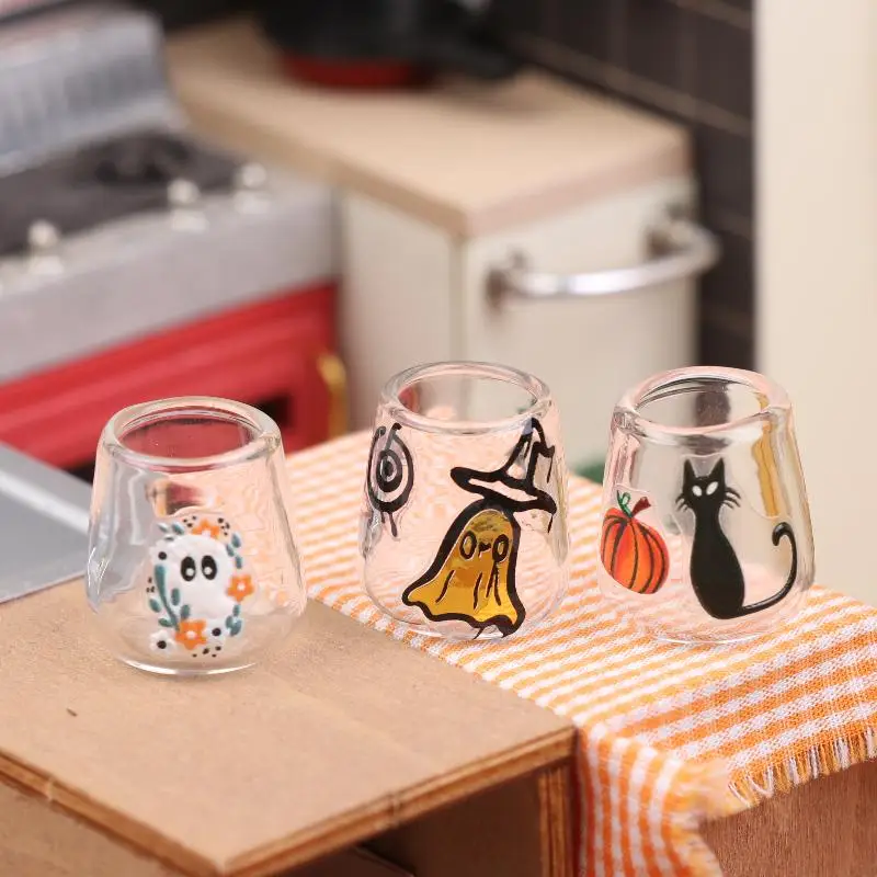 1/12 Dollhouse Simulation Clear Glass Cup Model Dollhouse Mini Kitchen Decoration Dolls House Halloween Scene Decor Accessories