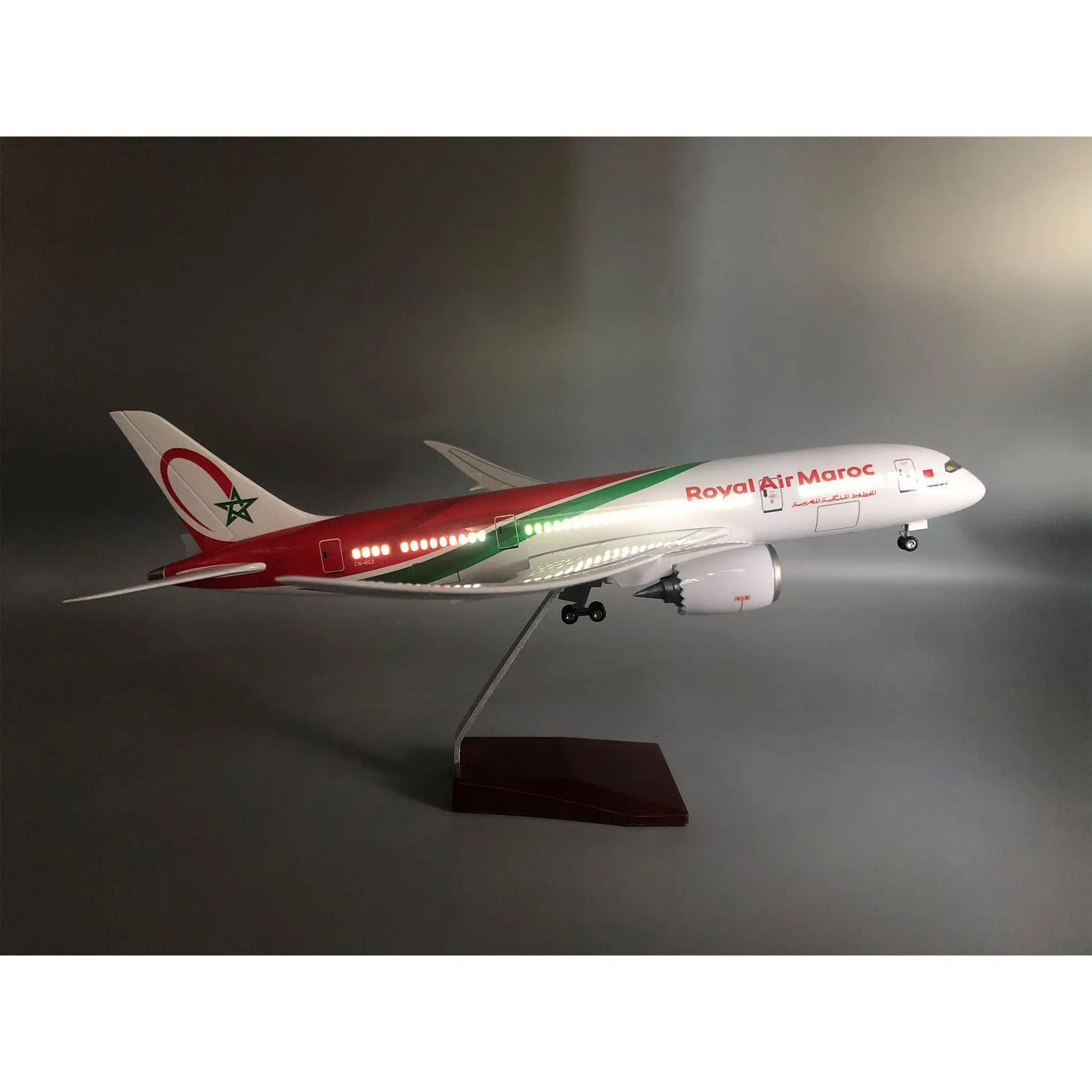 Royal Air Maroc 787 dreamliner 43cm Airplane Model Resin Diecast  Static Replica Collected aircraft W Landing Gear Wheels Light