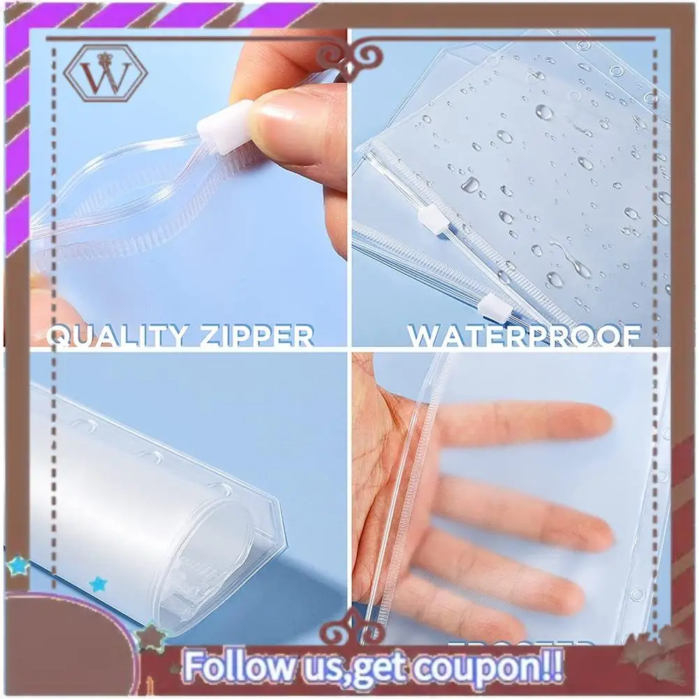 

ABBG-18 PCS A6 Binder Pockets 6-Ring A6 Zipper Pouch For Budget Binder, Waterproof Plastic Envelope Folders Pouch Bags