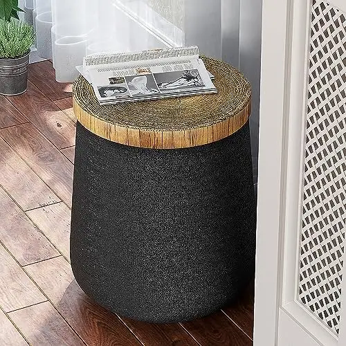 

Decorative Side Table, Cylinder Concrete End Table with Faux Wooden Desktop, Accent Stool, Plant Stool for Patio Garden