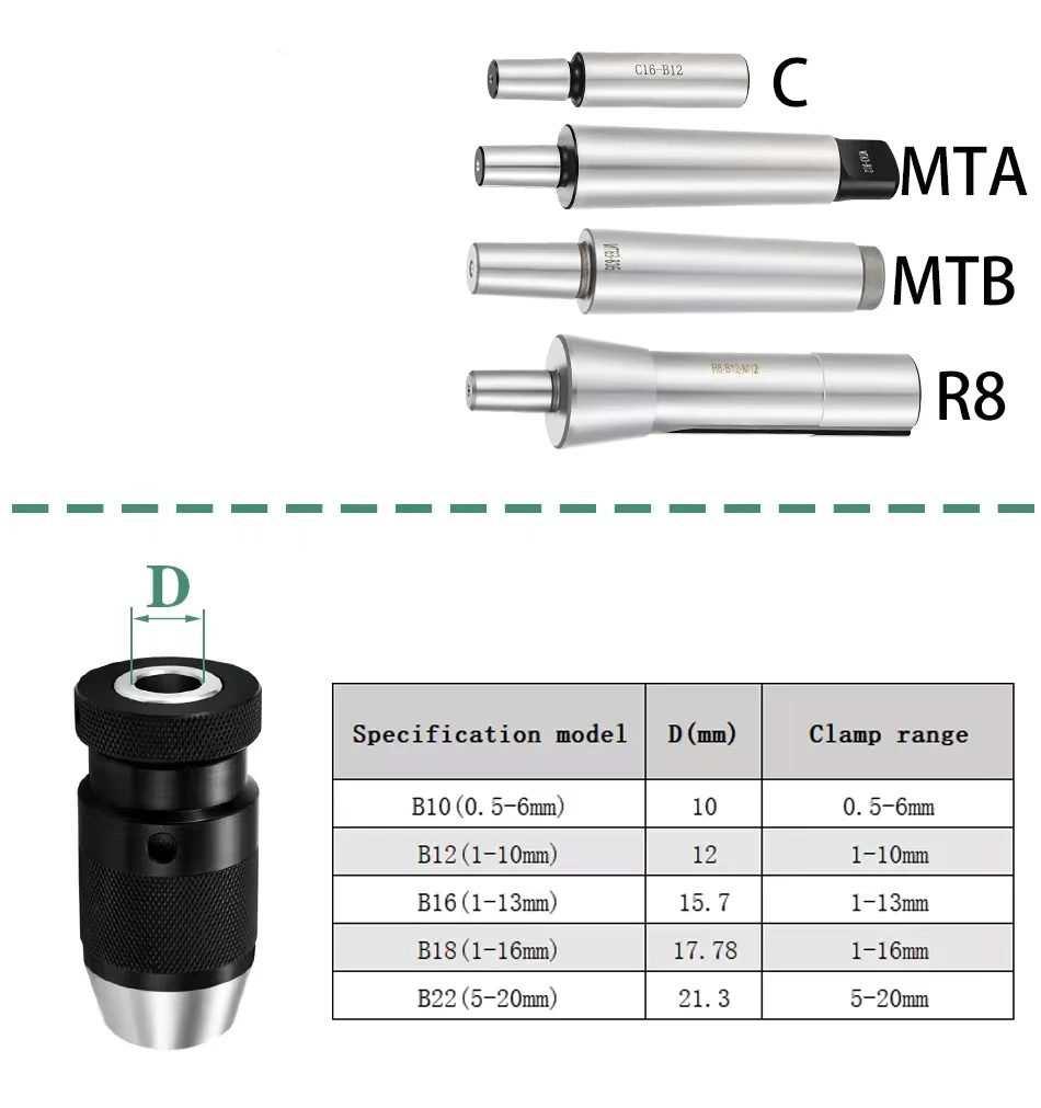 Imagem -03 - Mandril de Broca Morse Auto-apertando Três Garras Torno Máquina de Broca do Cnc B10 B12 B16 B18 B22 Mt2 Mt3 Mt4 Mt5 r8 C20