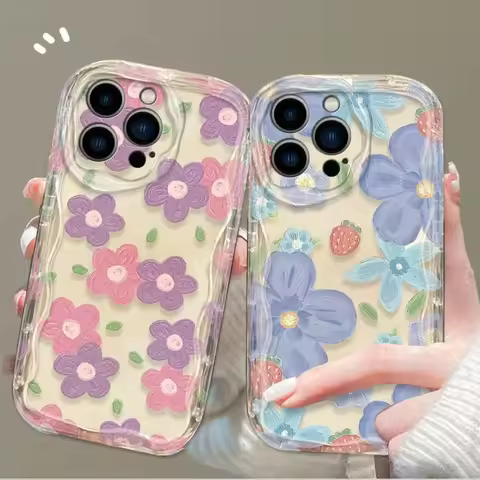 Clear Flower Case For OPPO A78 A79 A98 5G A58 A38 A18 Reno 7 4G 8 11 12 Pro 11F 5 6 Lite 5F 4 7Z 8Z 8T 3D Wavy Curved Edge Cover