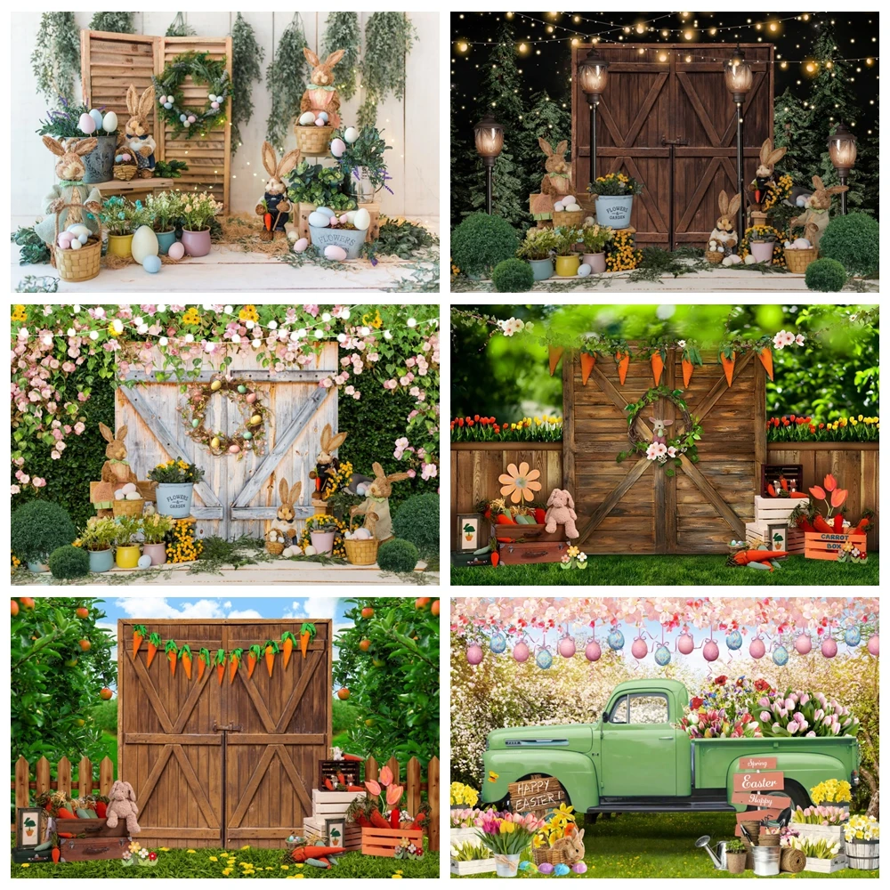 

Spring Easter Backdrops for Photography 2025 Bunny Flower Eggs Grass Rabbits Happy Easter Baby Portrait Photo Background Studio