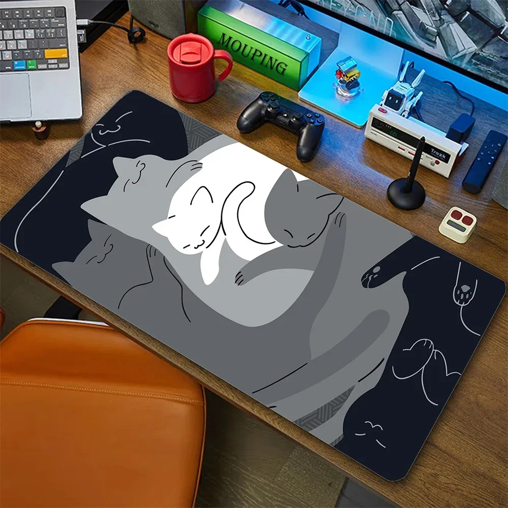 Kawaii Japan Black Cartoon Cat Mouse Pad Anime Fashion Cute Cat Mousepad Large Game Mouse Mats Gaming Office Accessories Deskmat