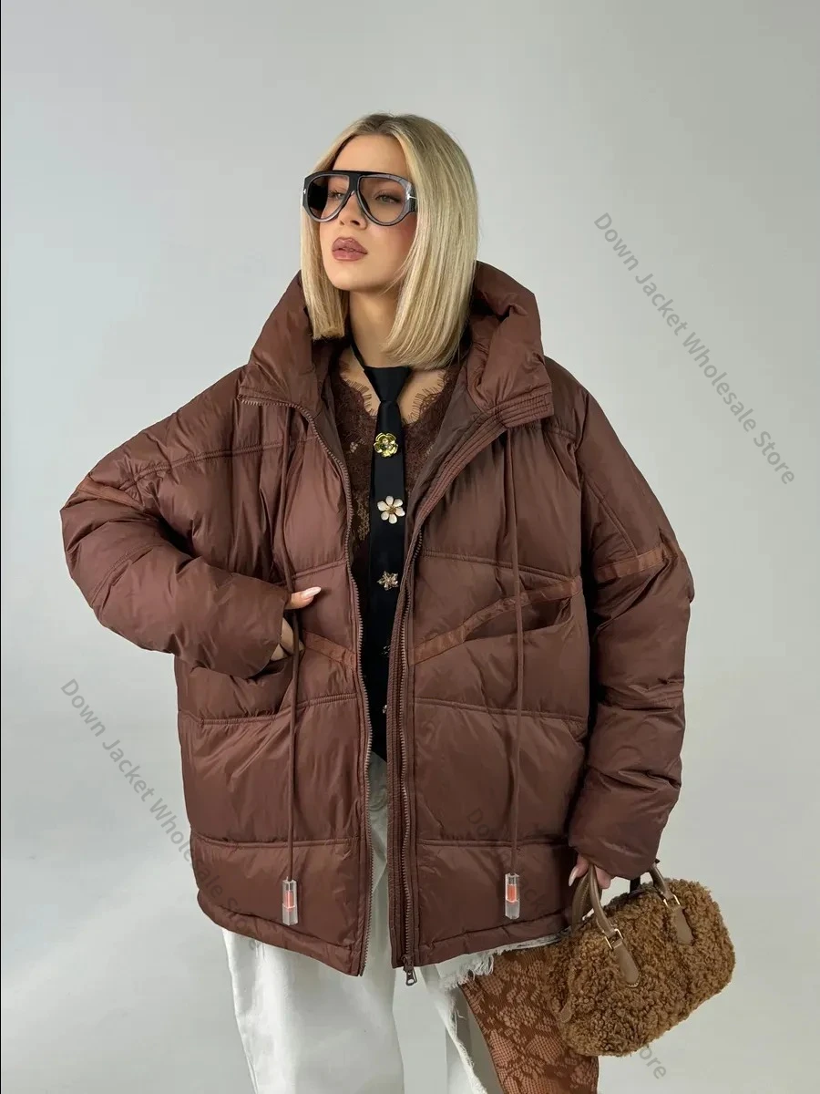 Down Jacket Women Oversize White Duck Coat Loose Warm Outerwear Hood Korean Style Coat Down Jacket Women Casual Office Lady