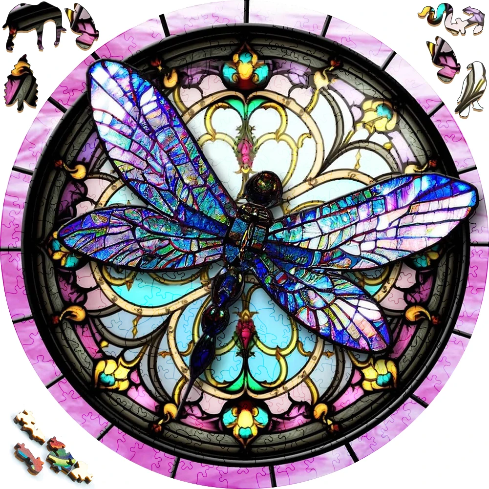 

Beautifully Wooden Puzzles Dragonfly Art Decoration Irregular Shape Puzzle Board Set Decompression Puzzle Toys for Adults Family