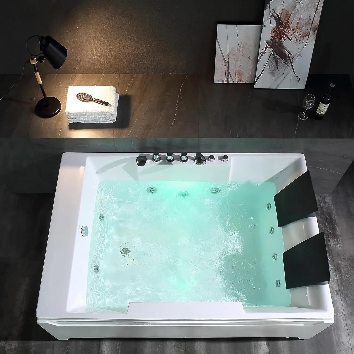 Bañera de hidromasaje para 2 personas, bañera con chorros de luz de 72 pulgadas, chorro blanco con luces cambiantes, Spa espacioso y cómodo, Jacuzzi