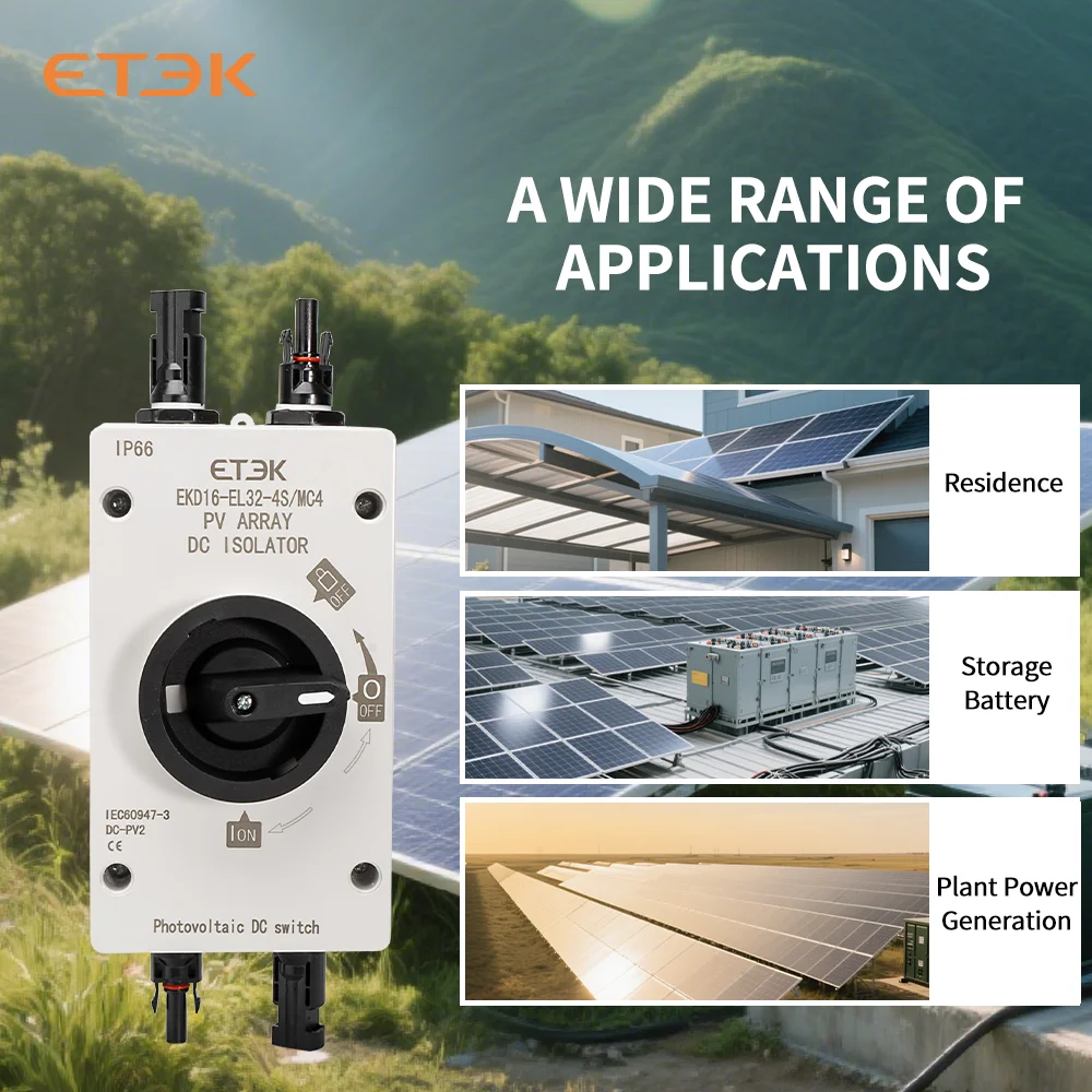 ETEK PV Solar Isolation Switch 4P DC1200V 32A IP66 Waterproof Outdoor Switch For Photovaltaic System Rotating Handle EKD16