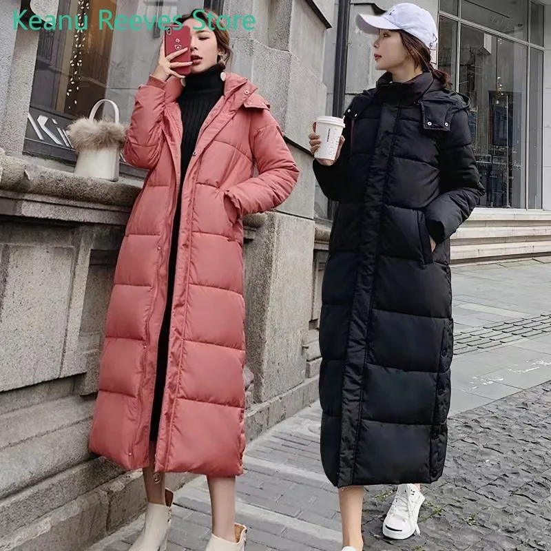 Long Thick Parka Coat Women Hat Detachable Loose College Over Knee Cotton Coat 2022 Winter New Coat Casual Comfort Ins Style