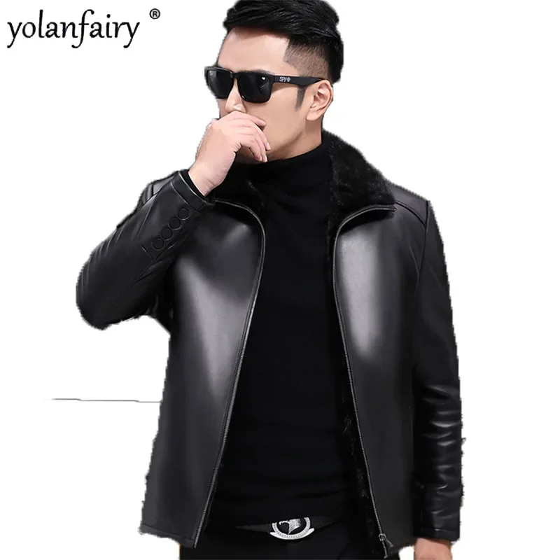 Genuine Leather and Fur Coat 2023 New Men's Winter Jacket Mens Leather Jackets Thick Mink Fur Coats for Male Clothing Jaqueta FC