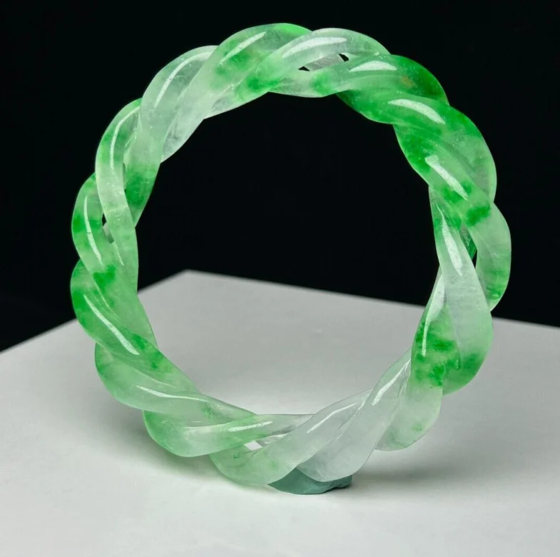 Certified Natural ice green Burmese Jade jadeite artistic carving bracelets 63mm