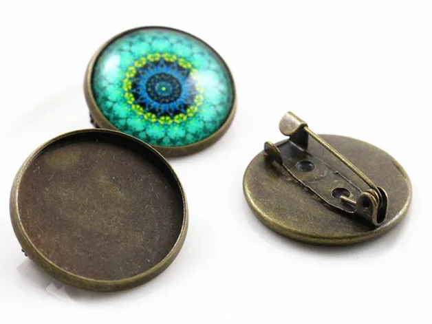 10pcs 20mm Inner Size Antique Bronze and Bright Silver Plated Brooch Style Cabochon Base Setting Charms Pendant