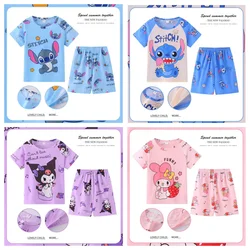 New Summer Clothing Winnie Bear Boys Girls Kids Clothing Sets Stitch Melody Cartoon Suit Mikey Kid Sleepwear Short Sleeve