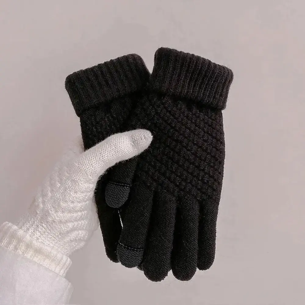 Fashion Thick Warm Winter Knitted Gloves Stretch Knit Full Finger Touch Screen Gloves Touch Screen Winter Mittens Student Use