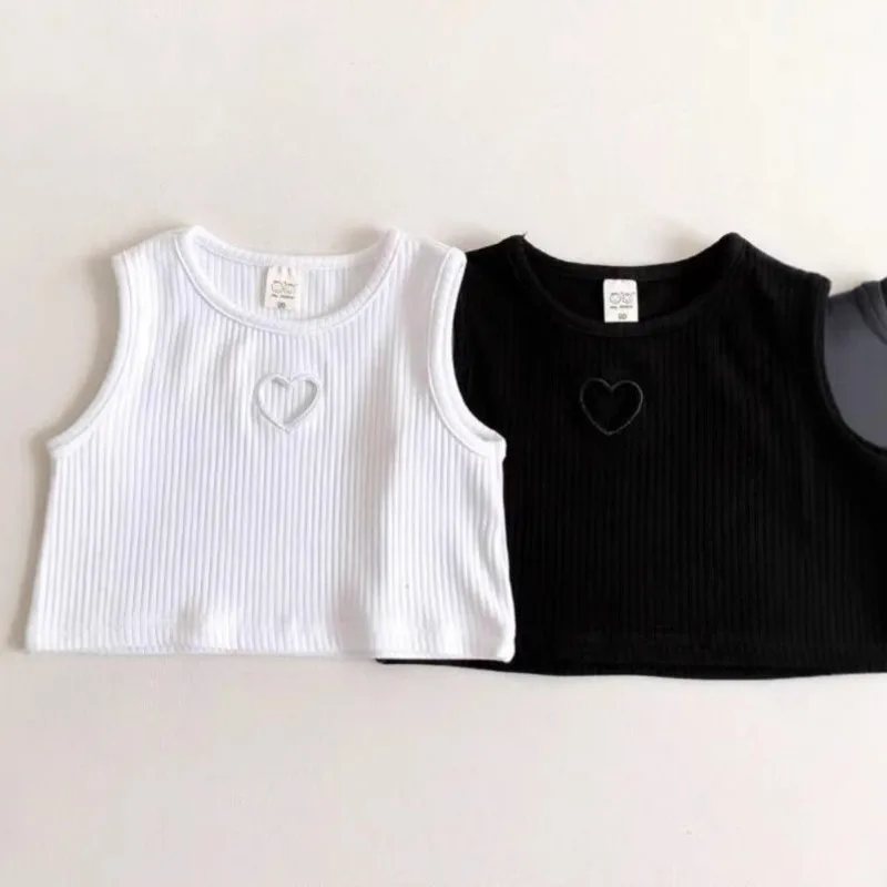 RAISE Summer Kids Girl Vest Top Thin Solid Round Collar Children Girls Sleeveless Tee Love Hole Ribbed Infant Baby Girls T-shirt