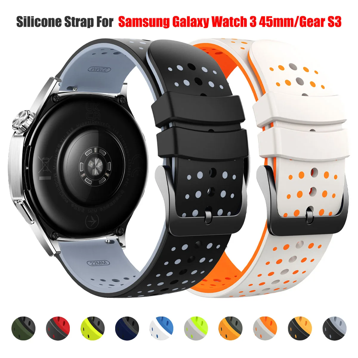 Silicone Watchband Strap for Samsung Galaxy Watch 3 45mm 46mm/Gear S3 Classic Replacement Band 22mm Bracelet For Amazfit Bip/GTR