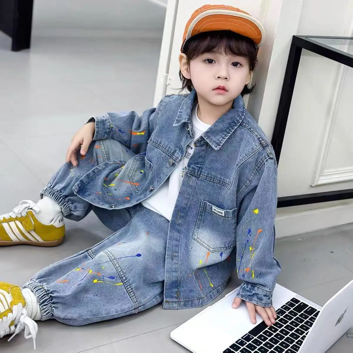

90-150cm Kids Boys Denim Set Spring and Autumn New Children's Korean Edition Casual Jacket+Jeans Two Piece Set