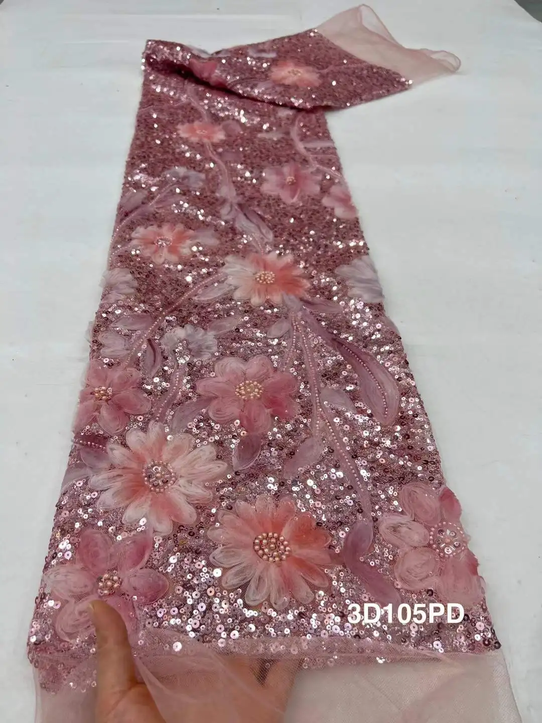 

New Design Fashion Africa Nigerian Artistic Pattern Handmade Embroidery Sequins Hot Sale French Beads Tulle Lace For Party Dress