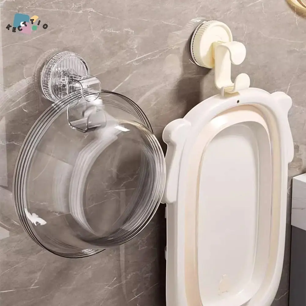 

5Pcs Practical Wall Mounted Suction Cup Hooks Waterproof Traceless Basin Storage Rack Space Saving Plastic Wall Hanger for Home
