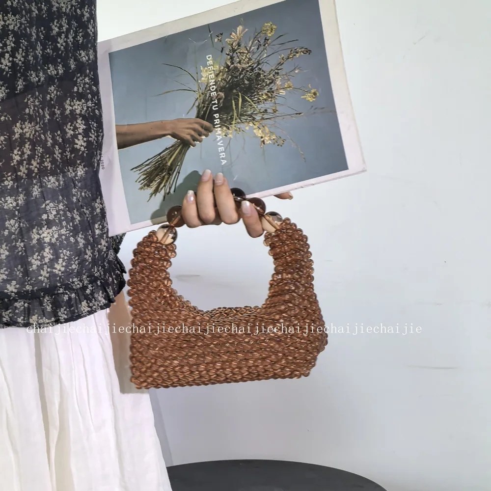 New Exquisite Texture Handmade Acrylic Beaded Small Bag Personalized High End Banquet Handbag Weaving Wholesale Customization