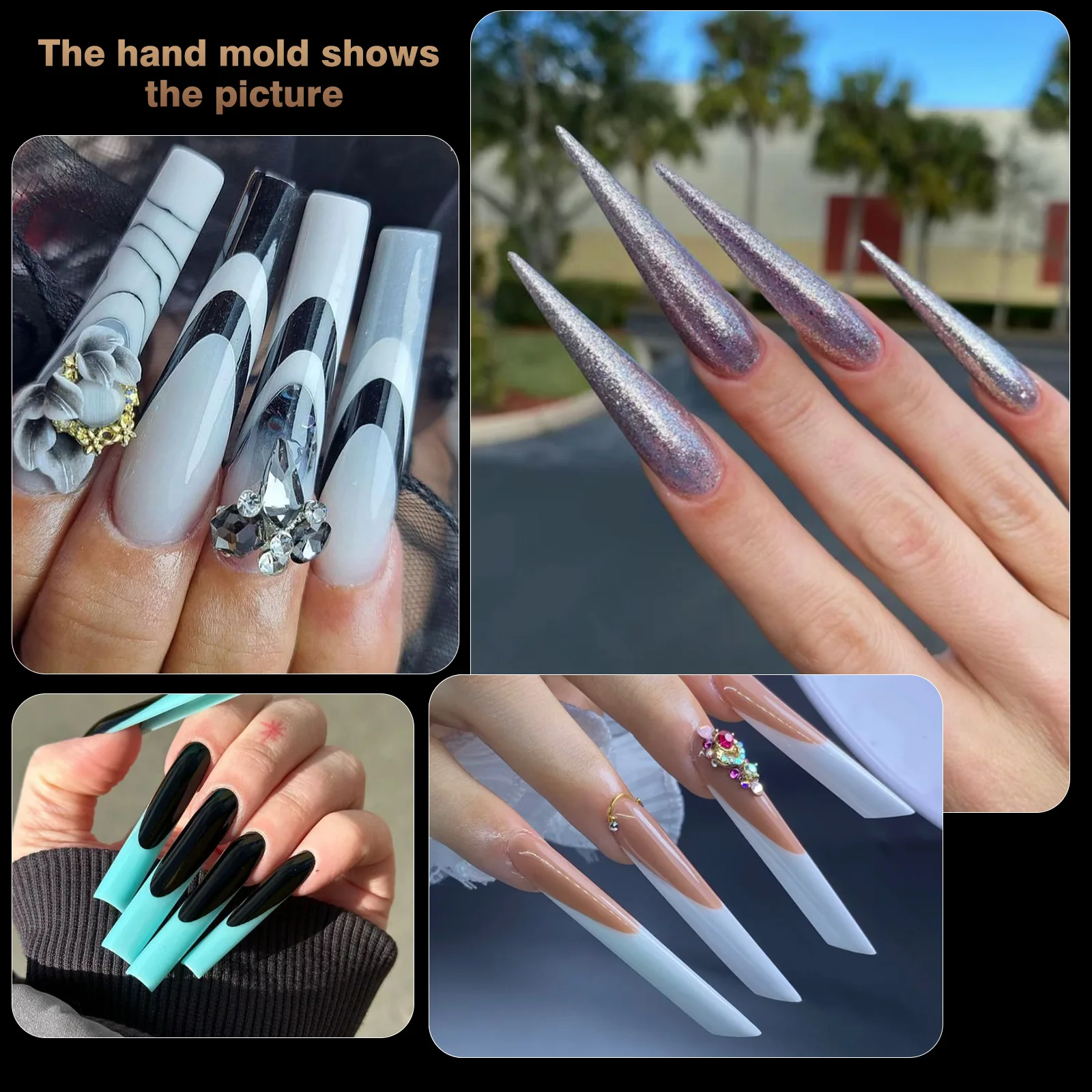 Nail Accessories 12 Mixed Acrylic Extension Fake Nail Easy Release Gel Polishing Mold Full Coverage Pressed on The Nail
