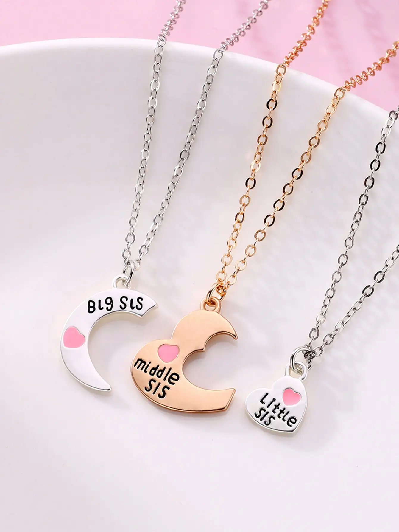 3 Pcs/Set Mother Daughter Metal Pendant Necklace Sister Mom Heart Contacted Together Fine Jewelry Gifts