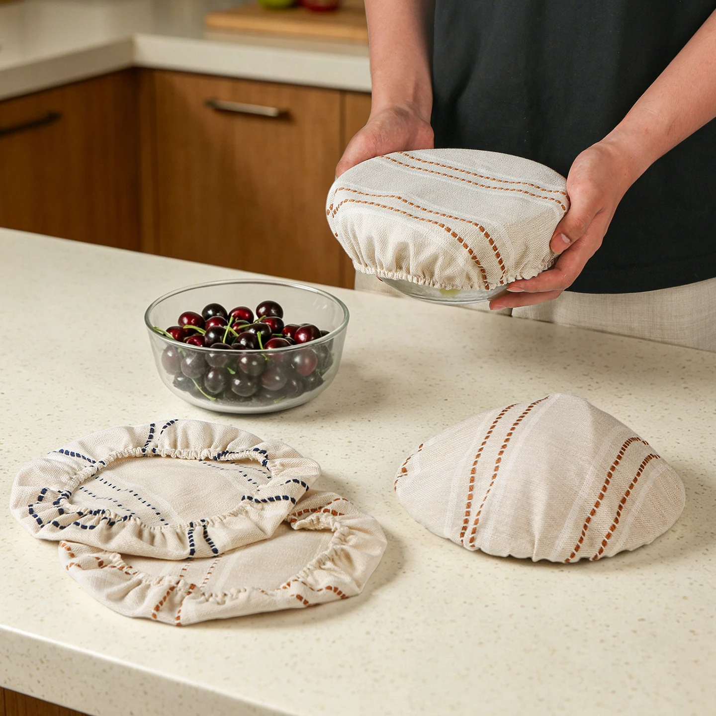 Two/4-Piece Linen Check Food Storage Covers, Refrigerator Eco-Friendly Organic Bowl Covers for Storing Bread During Fermentation