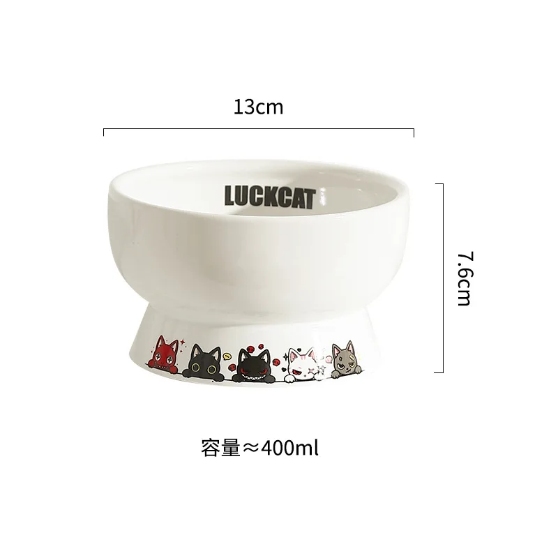 Luckcat Cat Bowl Ceramic Protective Cervical Spine Drinking Bowl Cute Oblique Mouth Anti-Tumble Pet Rice Bowl Cat Food Basin