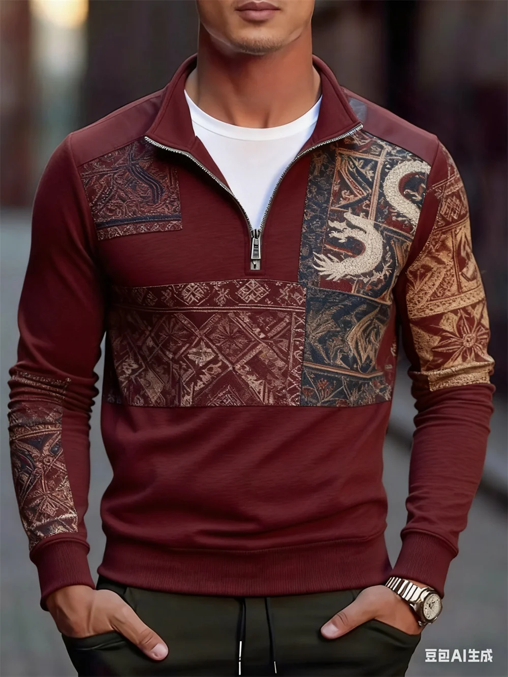 ثلاثية الأبعاد طباعة خمر العرقية نمط سستة البلوز الرجال في الهواء الطلق الشارع الهيب هوب كم طويل البلوز الخريف الشتاء نصف البريدي الملابس