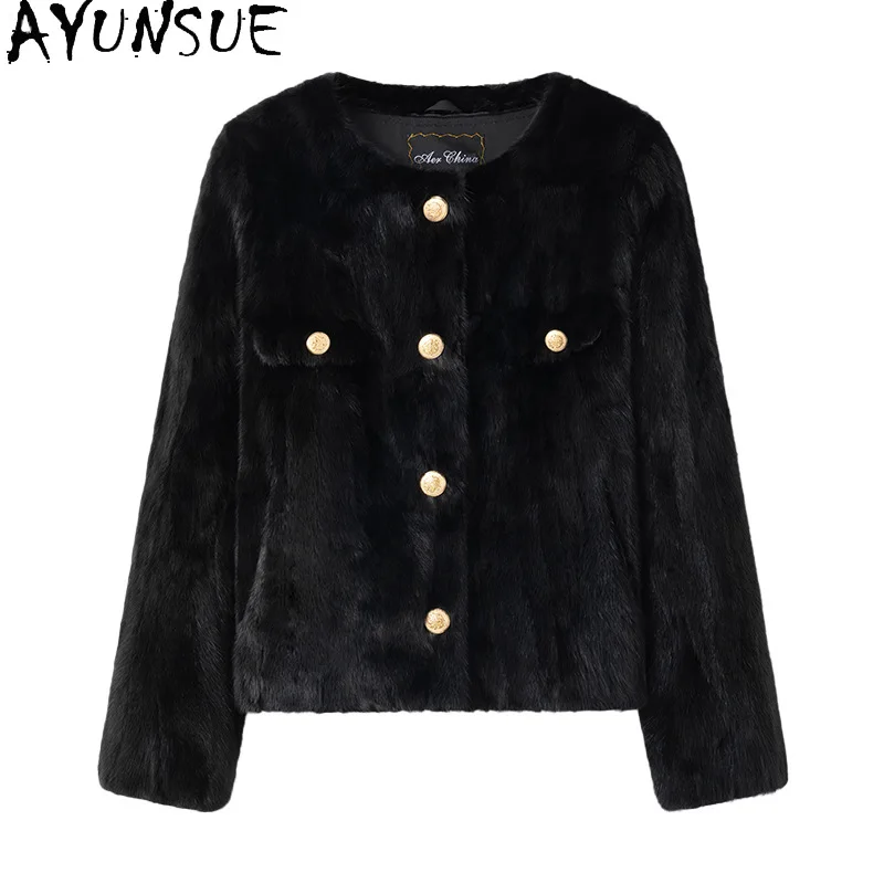 AYUNSUE 本物のミンクファーコート レディース服 高級リアルファーコート 女性用 アウターウェア 冬用ジャケット Шуба Женская 2025