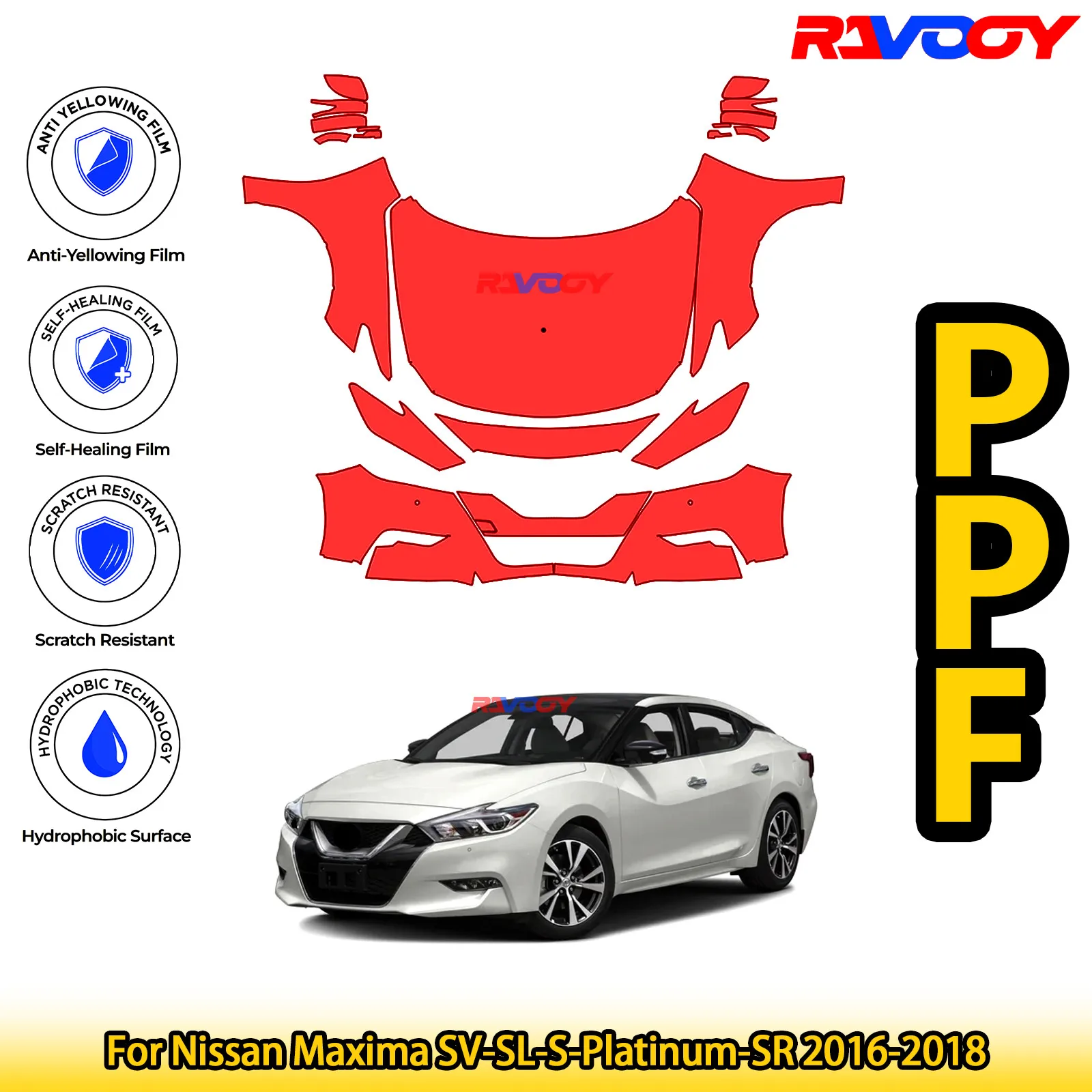 

Для Nissan Maxima SV-SL-S-Platinum-SR 2016-2018 глянцевая матовая черная предварительно вырезанная передняя пленка PPF комплект защиты краски