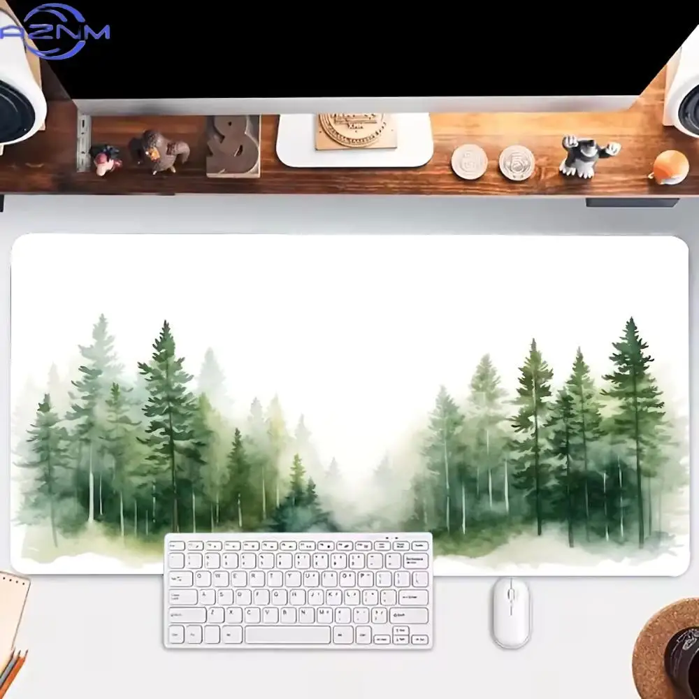 Watercolor Misty Forest Mouse Pad Waterproof Non‑Slip Soft Ink Wash Pine Tree Nature Art Mousepad for Gaming Office Desktop