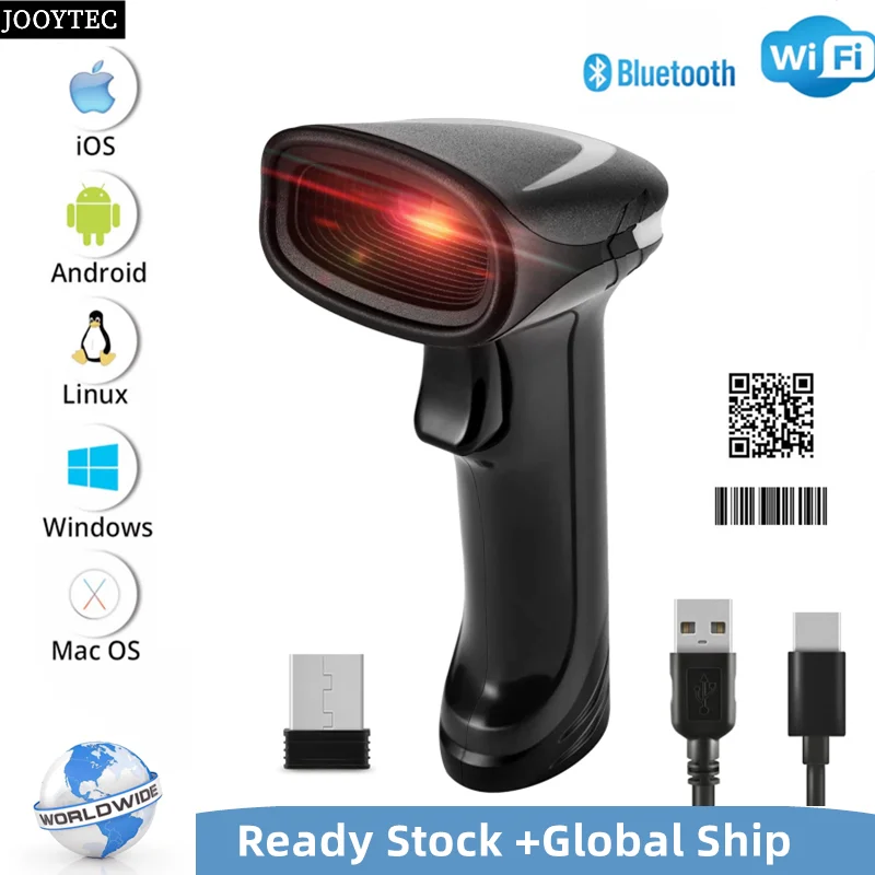 JOOYTEC Wireless 2.4G 1D 2D Bluetooth Barcode Scanner QR Code Reader For PC iPhone Android Support iOS Android