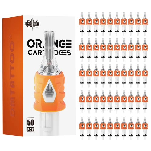 DM 50 Uds. Agujas de tatuaje de cartucho naranja desechables mixtas aguja de cartucho de seguridad esterilizada profesional con sistema de membrana